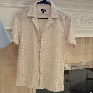 Express Cream Eyelet Short-Sleeve Button-Down Shirt